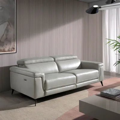 Canapés - Canapé 3 places tapissé en cuir gris - ANGEL CERDÁ