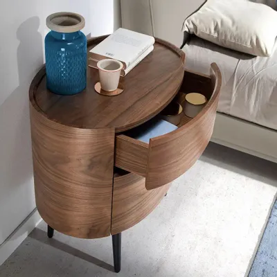 Night tables - Oval walnut bedside table - ANGEL CERDÁ