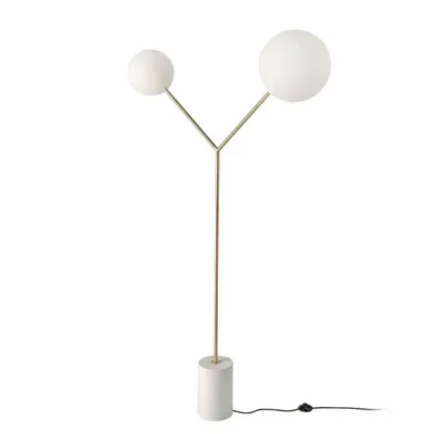 Lampadaires - Lampadaire en marbre blanc, acier doré et verre blanc - ANGEL CERDÁ
