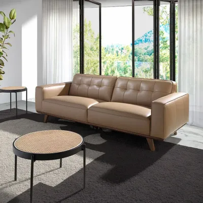 Sofas - 3 seater sofa upholstered in leather sand - ANGEL CERDÁ