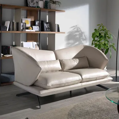 Sofas - 2 seater sofa upholstered in leather Taupe Grey color - ANGEL CERDÁ