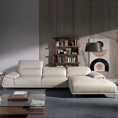 Sofas - Sofa chaise longue leather cowhide taupe - ANGEL CERDÁ