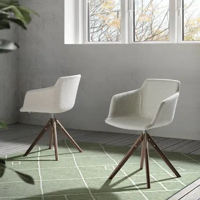 Chaises - Chaise de table à manger pivotante tissu beige - ANGEL CERDÁ