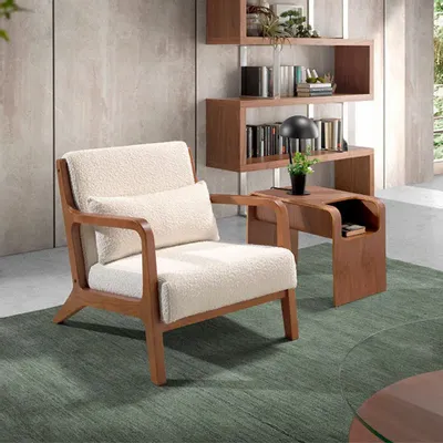 Fauteuils - Fauteuil tapissé en tissu et noyer - ANGEL CERDÁ