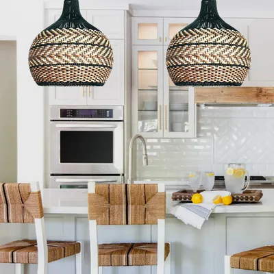 Ceiling lights - BLACK RATTAN PENDANT LIGHT - MY BALI LIVING