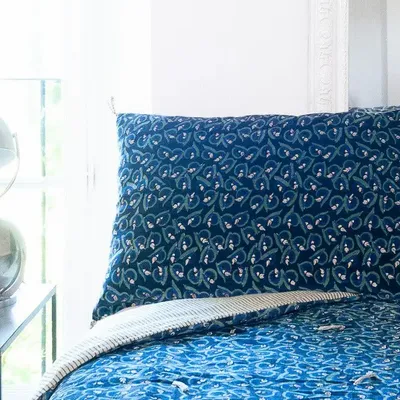 Fabric cushions - Art Deco Pillow Case 50X75 Cm  Indigo - EN FIL D'INDIENNE...