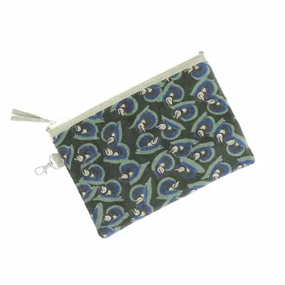 Coussins textile - ART DECO Trousse Plate Large 18x26 cm OLIVE - EN FIL D'INDIENNE...