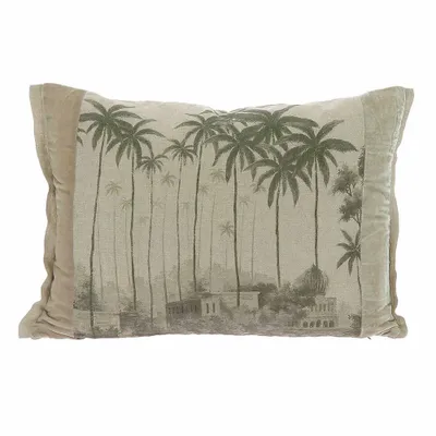 Coussins textile - BADALPUR Housse de coussin en lin imprimé monochrome gris Ananbo 40x55 cm Beige - EN FIL D'INDIENNE...