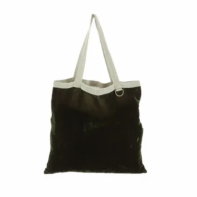 Sacs et cabas - BADALPUR Tote bag en lin imprimé monochrome gris Ananbo 38x40 cm Olive noire - EN FIL D'INDIENNE...