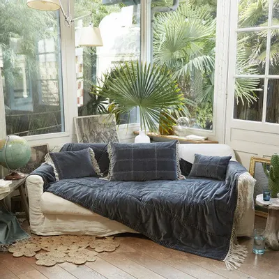 Linge de lit - BOHO Plaid 140x250 cm BOHO ANTHRACITE - EN FIL D'INDIENNE...