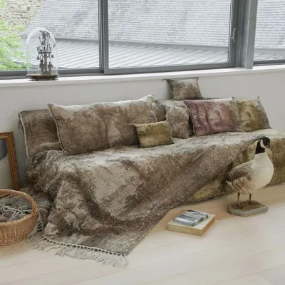 Linge de lit - CAMPAGNE Grand jeté 140x250 cm imprimé Ananbô GRISAILLE - EN FIL D'INDIENNE...