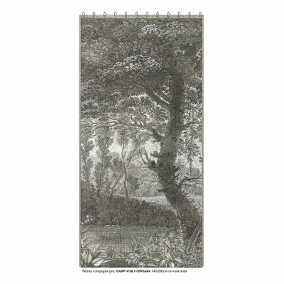Rideaux et voilages - CAMPAGNE Voilage N°1 - Panneau gauche voile de lin imprimé Ananbô 140x280 GRIS - EN FIL D'INDIENNE...