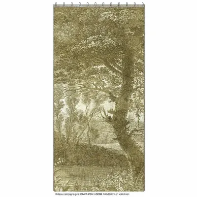 Curtains and window coverings - Campagne Linen Voil N 1 Printed Ananbo 140X280 Cm - Left Curtain Campagne Ocre - EN FIL D'INDIENNE...