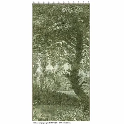 Rideaux et voilages - CAMPAGNE Voilage N°1 - Panneau gauche voile de lin imprimé Ananbô 140x280 OLIVE - EN FIL D'INDIENNE...