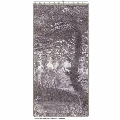 Rideaux et voilages - CAMPAGNE Voilage N°1 - Panneau gauche voile de lin imprimé Ananbô 140x280 VIOLET - EN FIL D'INDIENNE...