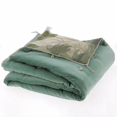 Throw blankets - COCHIN Ananbo Printed Linen Bed End 90x20 cm - CELADON - EN FIL D'INDIENNE...