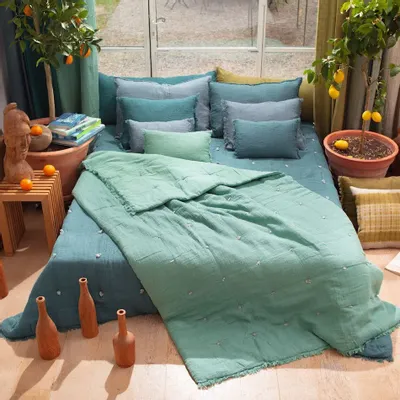Plaids - ETAMINE Edredon 140X240 cm ETAMINE 2 CELADON - EN FIL D'INDIENNE...