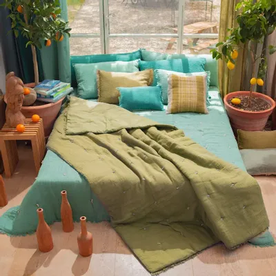 Plaids - ETAMINE Edredon 140X240 cm ETAMINE 2 KAKI - EN FIL D'INDIENNE...