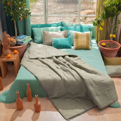 Throw blankets - Etamine Quilt 140X240 Cm Etamine 2 Lichen - EN FIL D'INDIENNE...