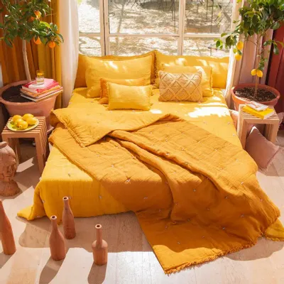 Plaids - ETAMINE Edredon 140X240 cm ETAMINE 2 TABAC - EN FIL D'INDIENNE...