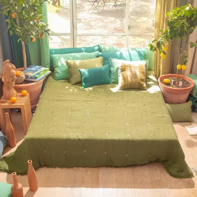 Throw blankets - Etamine Quilt 220X240 Cm Etamine 2 Kaki - EN FIL D'INDIENNE...