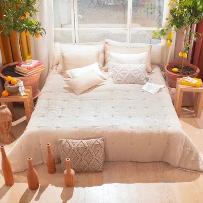 Plaids - ETAMINE Edredon 220x240 cm ETAMINE 2 NATUREL - EN FIL D'INDIENNE...