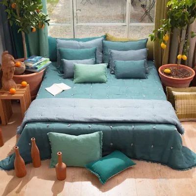 Throw blankets - Etamine Quilt 220X240 Cm Etamine 2 Paon - EN FIL D'INDIENNE...