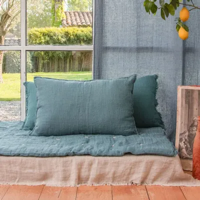 Fabric cushions - Etamine Cushion Cover 50X75 Cm Etamine 2 Paon - EN FIL D'INDIENNE...