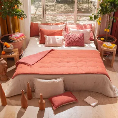 Plaids - ETAMINE Bout de lit 90x200 cm ETAMINE 2 TERRACOTA - EN FIL D'INDIENNE...