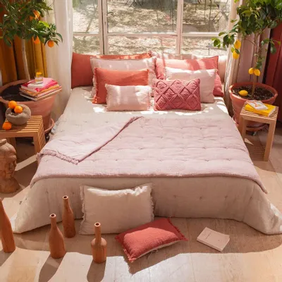 Bed linens - ETAMINE Sofa cover 90x200 cm ETAMINE 2 POUDRE - EN FIL D'INDIENNE...