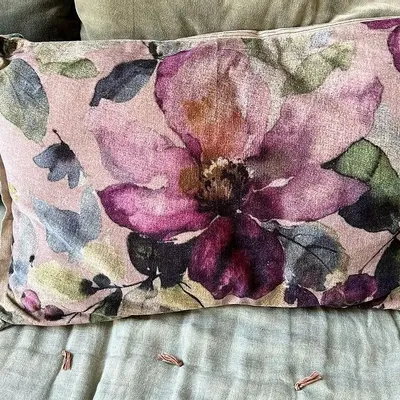 Fabric cushions - FLORA cushion 50x75cm cover FLORA POUDRE - EN FIL D'INDIENNE...