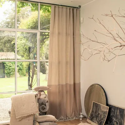 Rideaux et voilages - FORTUNA DUO  Rideau en velours de soie et lin 140x300 cm BEIGE - EN FIL D'INDIENNE...
