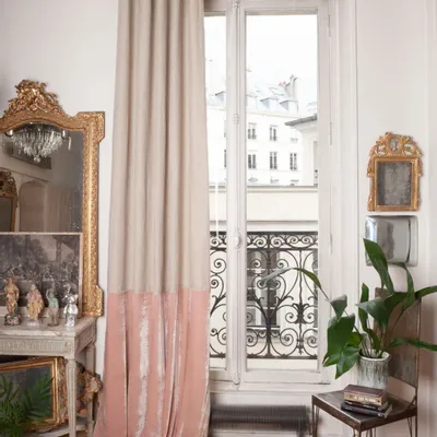 Rideaux et voilages - FORTUNA DUO  Rideau en velours de soie et lin140x300 cm FORTUNA POUDRE - EN FIL D'INDIENNE...