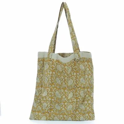 Curtains and window coverings - Indienne Tote Bag 38X40 Cm Indienne Tabac Feuille - EN FIL D'INDIENNE...