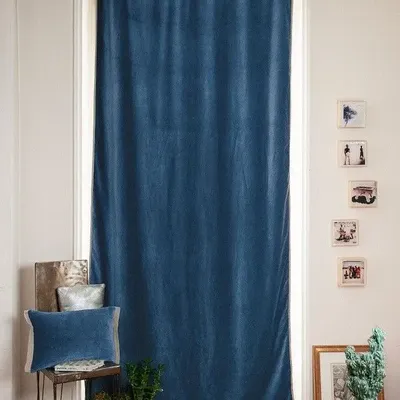 Curtains and window coverings - MEDICIS cotton velvet blackout curtain 130x280cm DENIM - EN FIL D'INDIENNE...