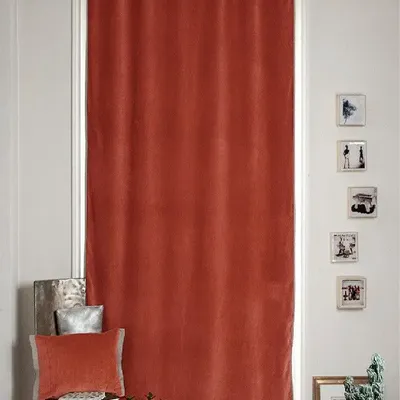 Rideaux et voilages - MEDICIS rideau occultant en velours de coton 130x280cm TERRACOTTA - EN FIL D'INDIENNE...