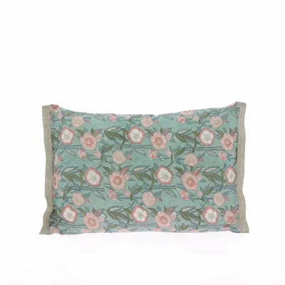 Coussins textile - PENSEE Eté  Housse de coussin 35x50 cm PENSEES COTON CELADON - EN FIL D'INDIENNE...