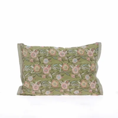 Coussins textile - PENSEE Eté  Housse de coussin 35x50 cm PENSEES COTON KAKI - EN FIL D'INDIENNE...