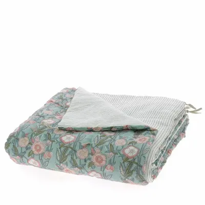 Linge de lit - PENSEE Eté Bout de lit 90x200 cm PENSEES COTON CELADON - EN FIL D'INDIENNE...