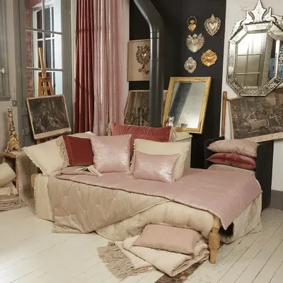 Linge de lit - PLATINE Bout de Lit 90x200 cm PLATINE POUDRE - EN FIL D'INDIENNE...