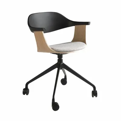Office furniture and storage - Swivel office chair in light grey fabric and black pvc - ANGEL CERDÁ