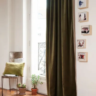 Rideaux et voilages - MEDICIS rideau occultant en velours de coton 130x280cm KAKI - EN FIL D'INDIENNE...