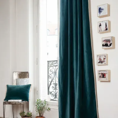 Curtains and window coverings - MEDICIS Cotton Velvet Blackout Curtain 130x280 cm ORAGE BLUE - EN FIL D'INDIENNE...