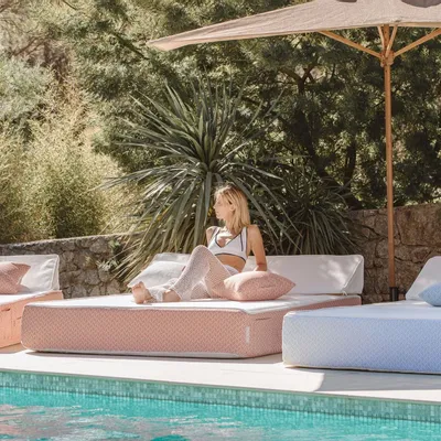 Deck chairs - Foam foam double bed - geometric patterns in white and orange - MX HOME