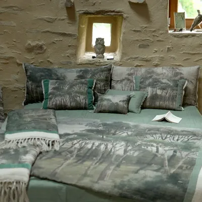 Rideaux et voilages - MANOSQUE Jeté de Lit 90x250 cm imprimé Ananbô CELADON - EN FIL D'INDIENNE...