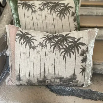 Fabric cushions - BADALPUR Ananbo monochrome printed linen cushion cover 40x55 cm Beige - EN FIL D'INDIENNE...