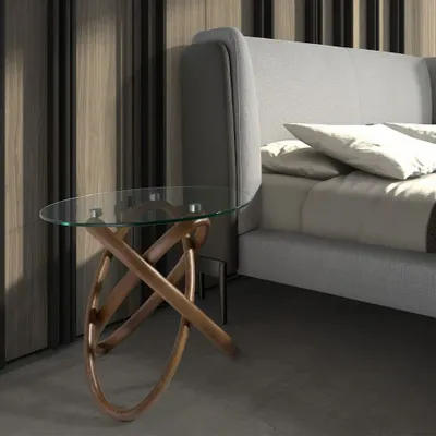 Other tables - Round corner table in tempered glass and walnut - ANGEL CERDÁ