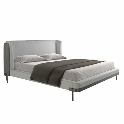 Beds - Light grey fabric and dark grey leatherette bed - ANGEL CERDÁ