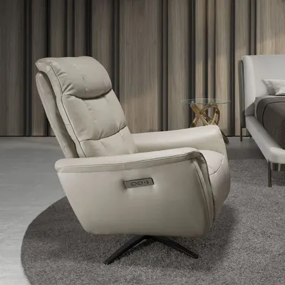 Fauteuils - Fauteuil pivotant en cuir gris - ANGEL CERDÁ
