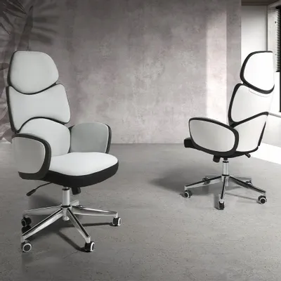 Armchairs - Office swivel chair light grey fabric and glossy white pvc - ANGEL CERDÁ